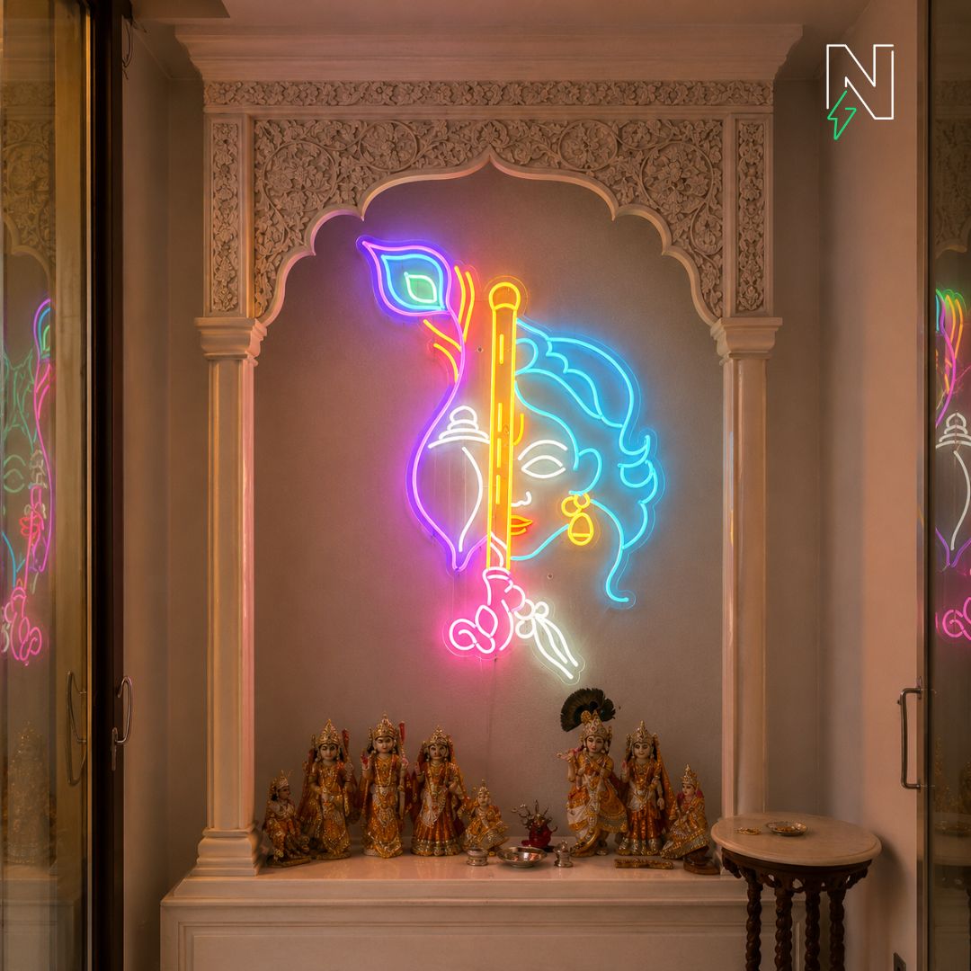 Krishna with Peacock Feather Neon Sign