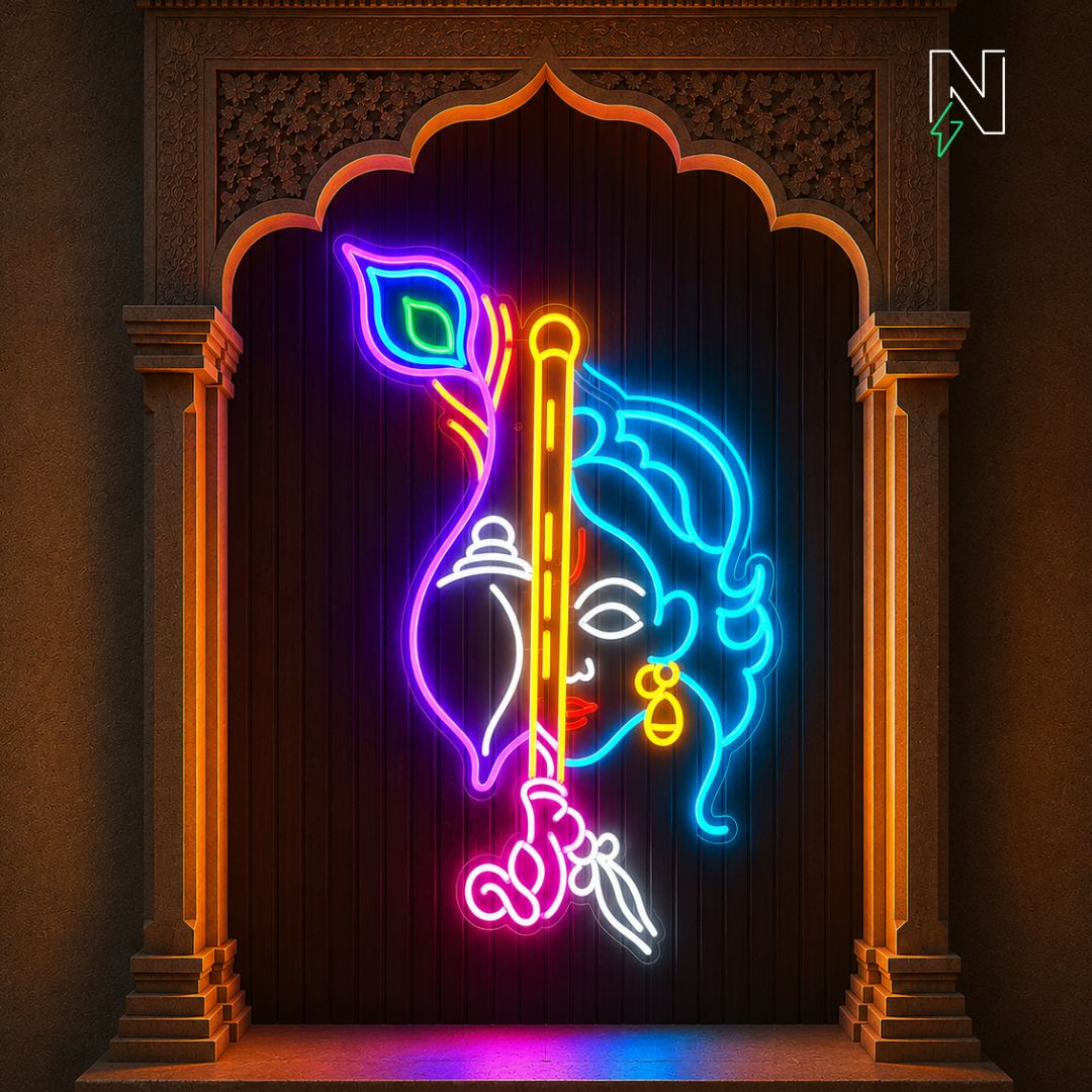 Krishna with Peacock Feather Neon Sign