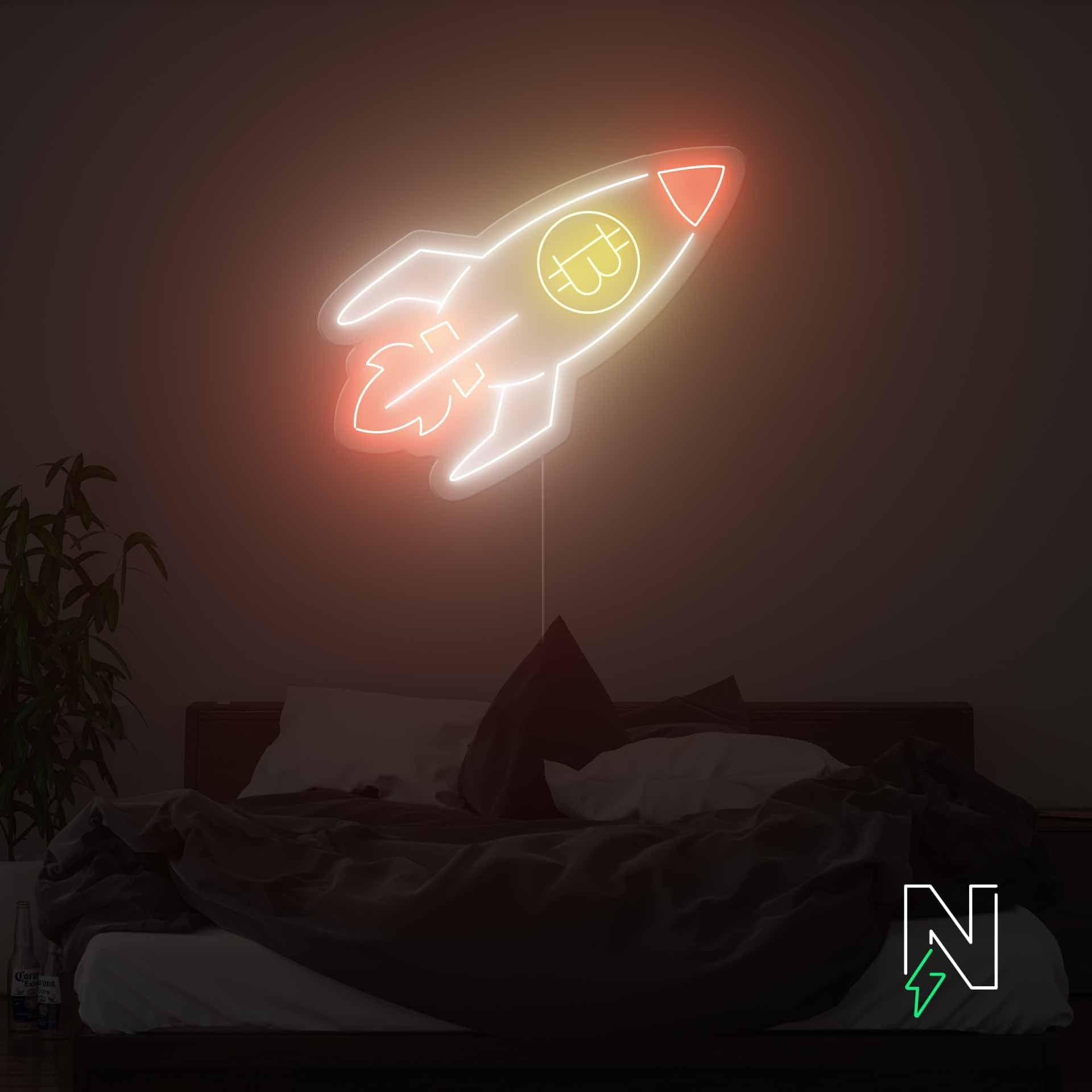 Bitcoin Rocket Neon Sign