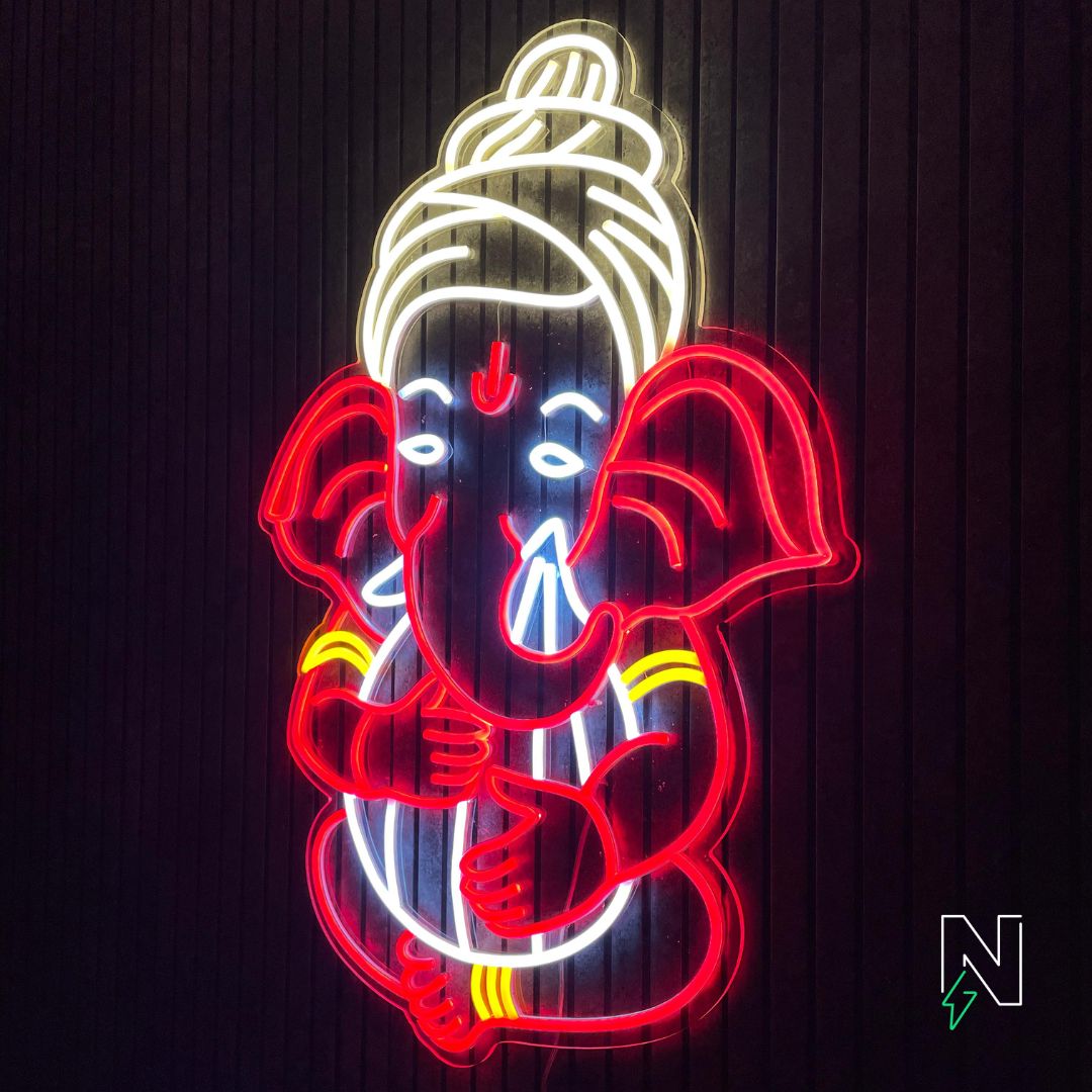 Ganesha With Modak Neon Sign