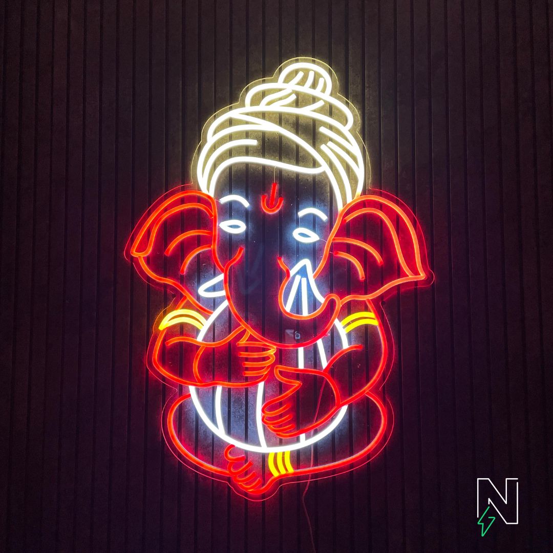 Ganesha With Modak Neon Sign