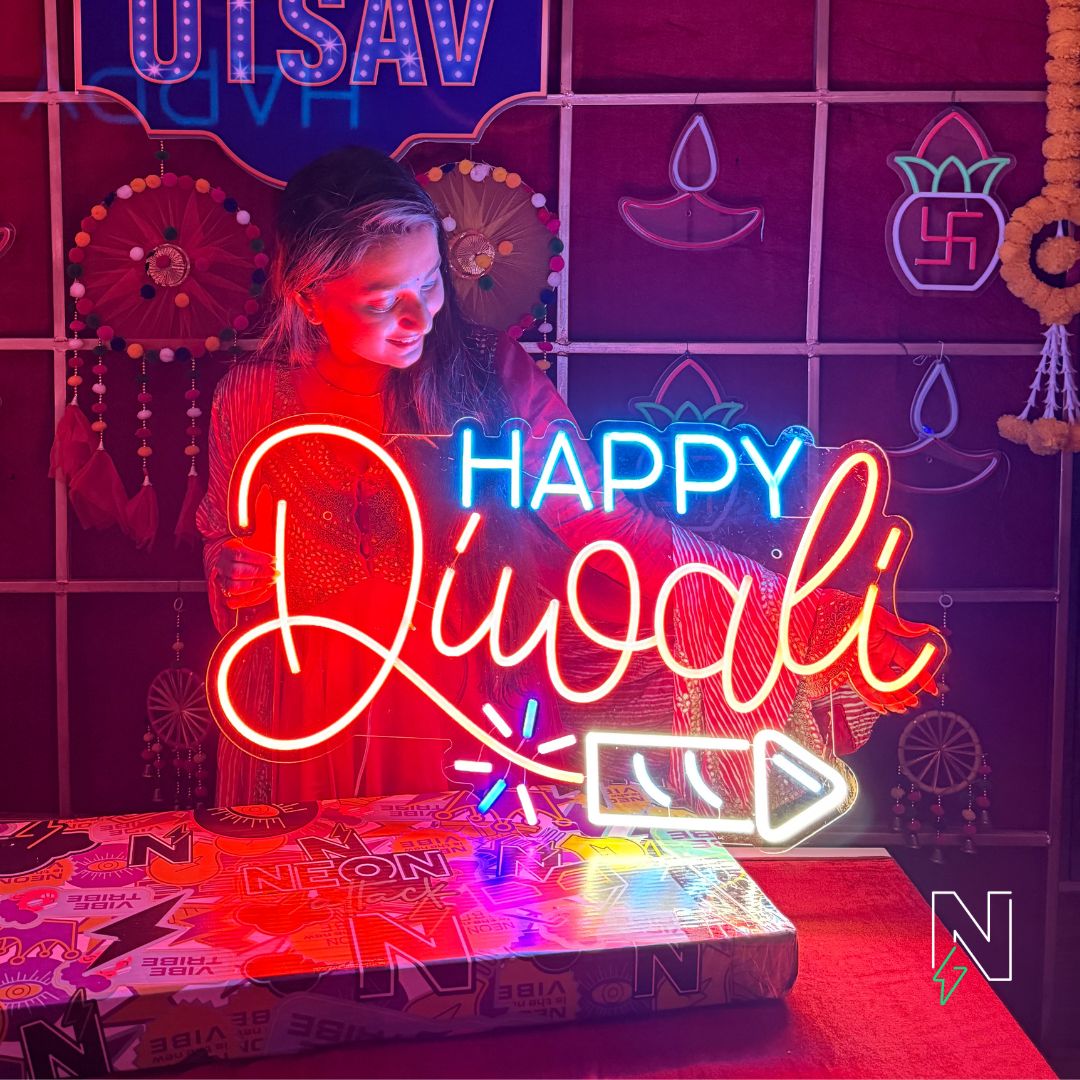 Happy Diwali Rocket Neon Sign
