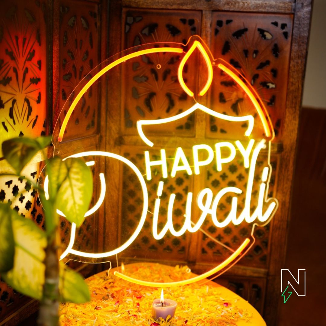 Happy Diwali Diya Design Neon Sign